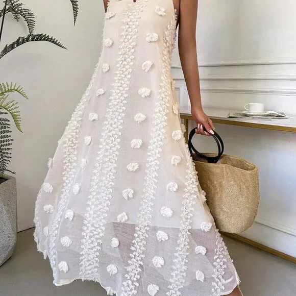 Apricot Boho Women's Summer Vacation Deep Halter Neck Dress - Picture 5 of 6